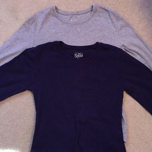 2 long sleeve shirts by Justice navy blue & gray